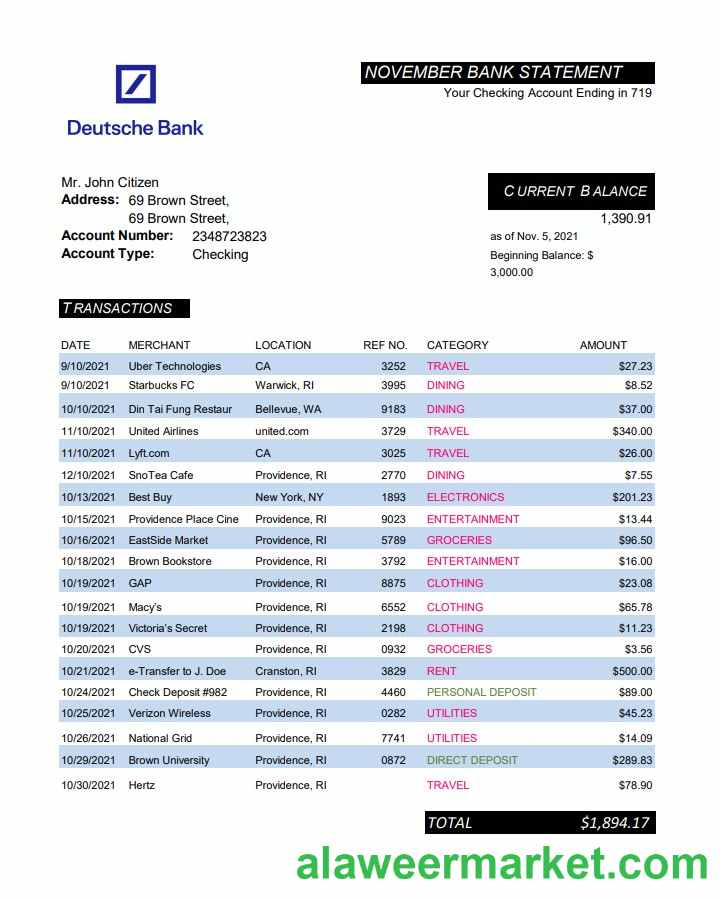 Germany Deutsche bank statement easy to fill template in Excel and PDF format